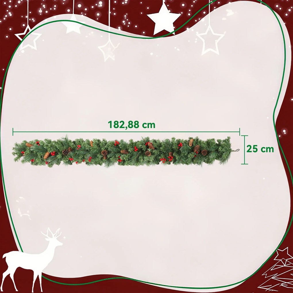 Grinalda de Natal Artificial, 180 x 25 x 25 cm, 162 Ramos Densos, Verde
