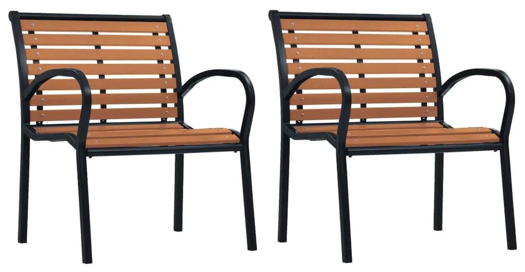 Cadeiras de jardim 2 pcs aço e WPC preto e castanho