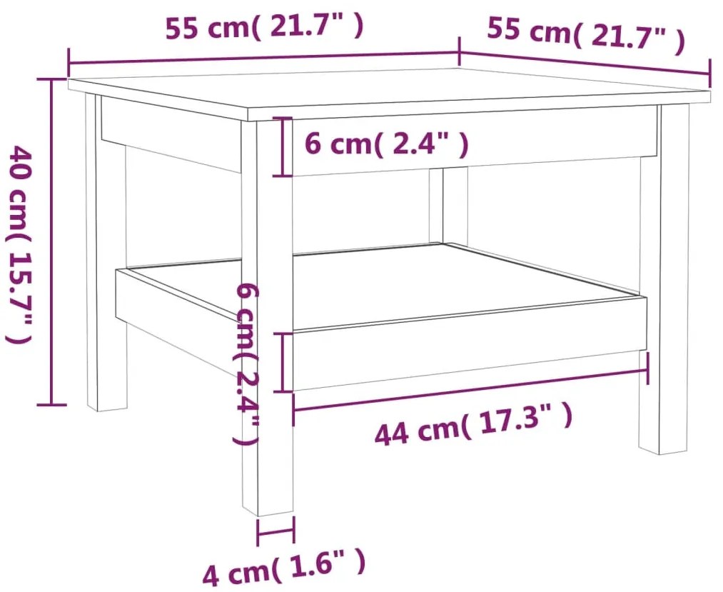 Mesa de centro 55x55x40 cm pinho maciço castanho mel