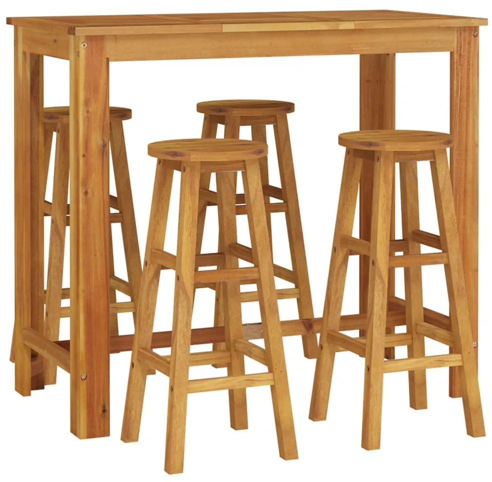 5 pcs conjunto de bar para jardim madeira de acácia maciça