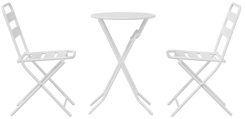 Conjunto Bistro Dobrável de 3 Peças Branco Aço