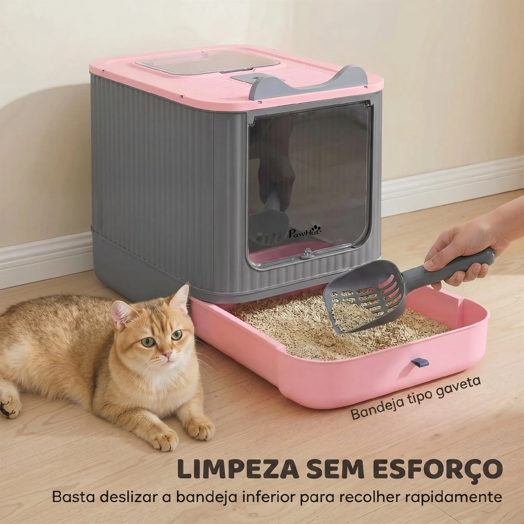Caixa de Areia Fechada para Gatos M com Tampa, Saída Superior, Pá, Filtros Desodorizantes, Fácil de Limpar, Rosa