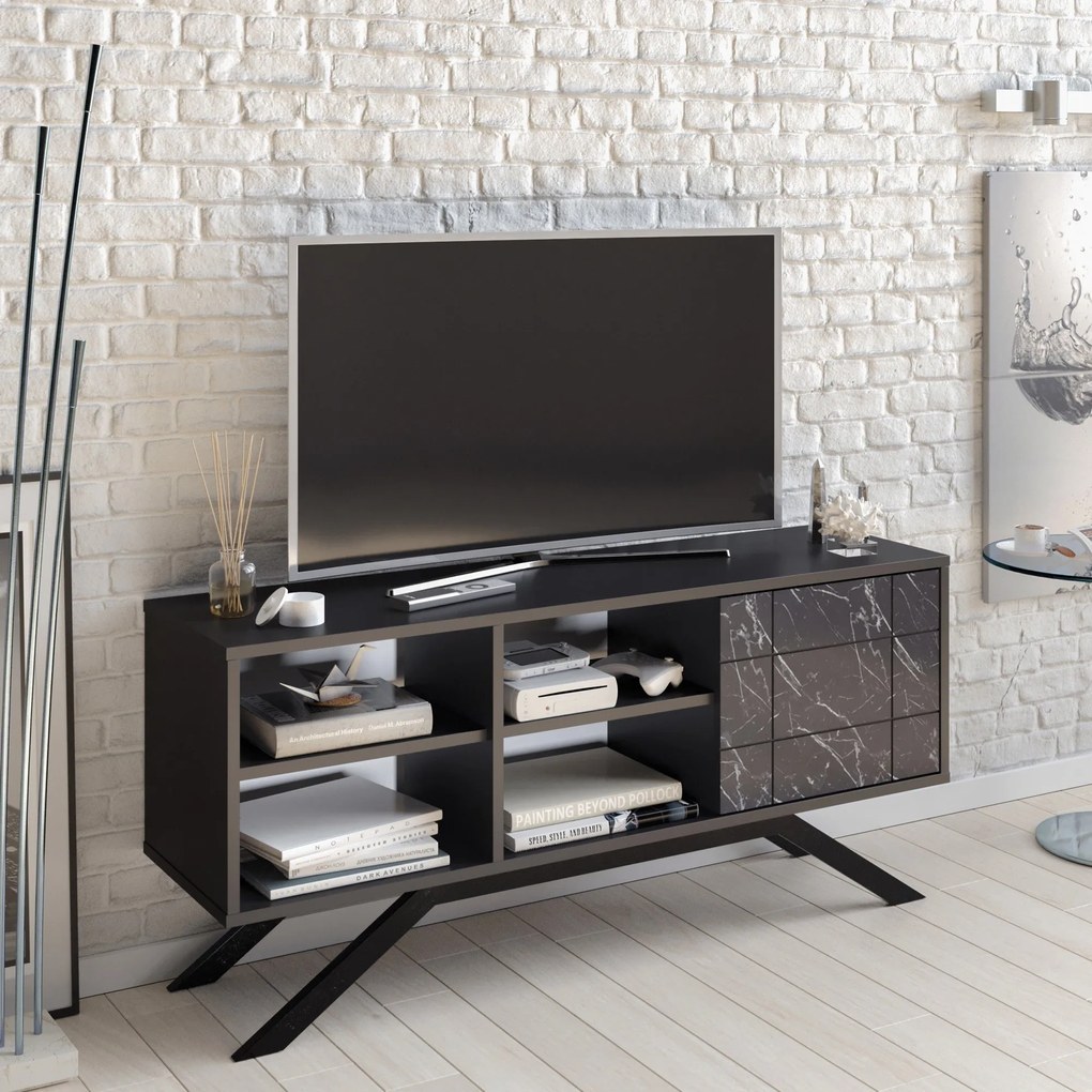 Móvel TV North – Preto Mármore – 130x38,6x58,6 cm
