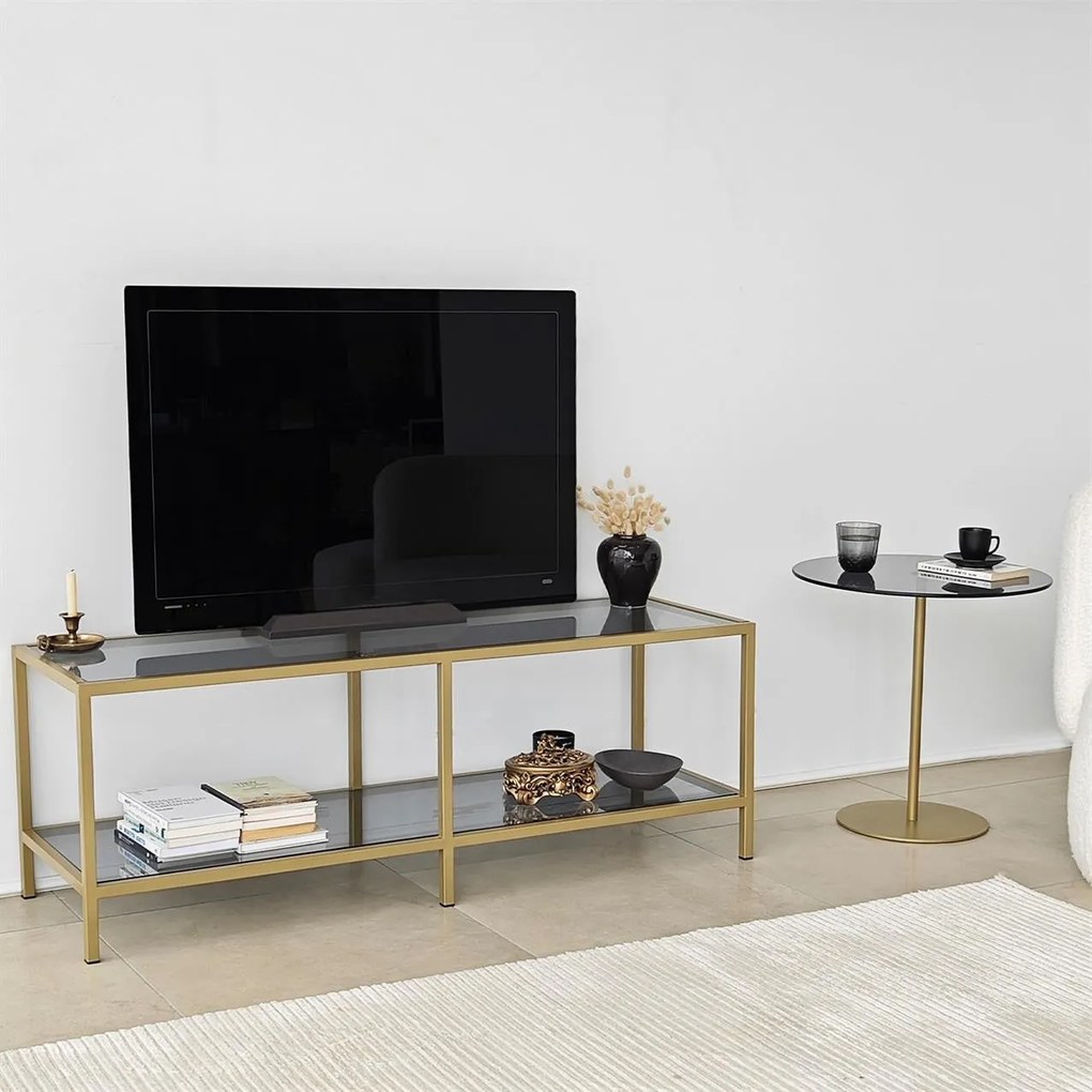 Suporte de TV Basic – Cinzento Escuro e Dourado – 130x45x40 cm