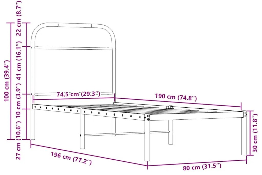 Cabeceira de cama 75 cm derivados madeira/aço carvalho sonoma