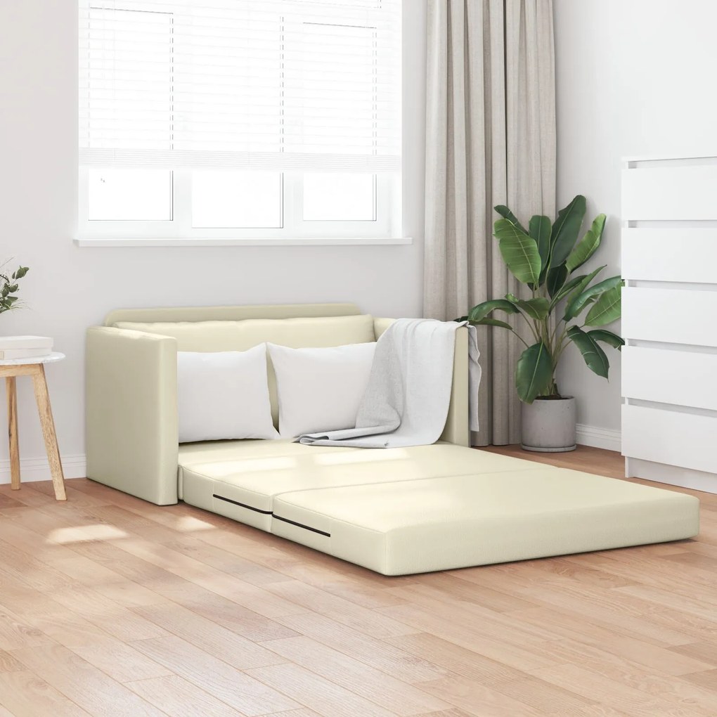 Sofá-camas 2-em-1 Creme 124x71x78 cm Couro Sintético