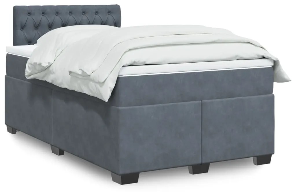 Cama boxspring com colchão 120x190 cm veludo cinzento-escuro