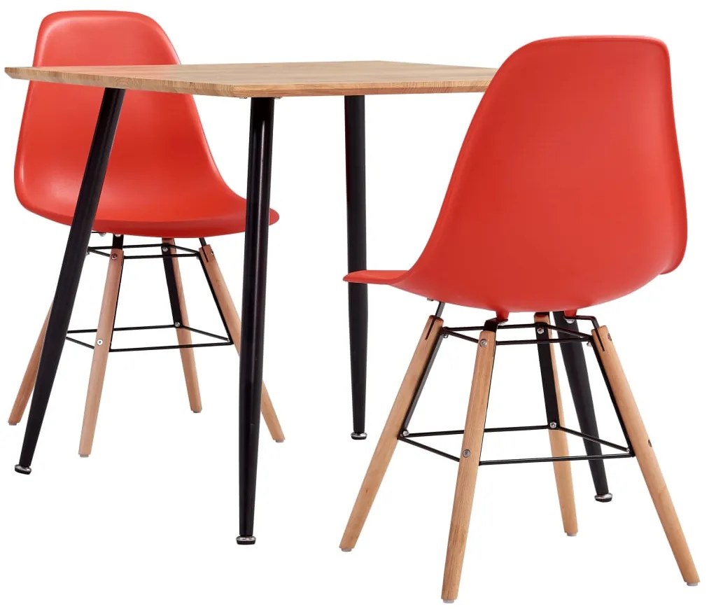 vidaXL 3 pcs conjunto de jantar plástico vermelho