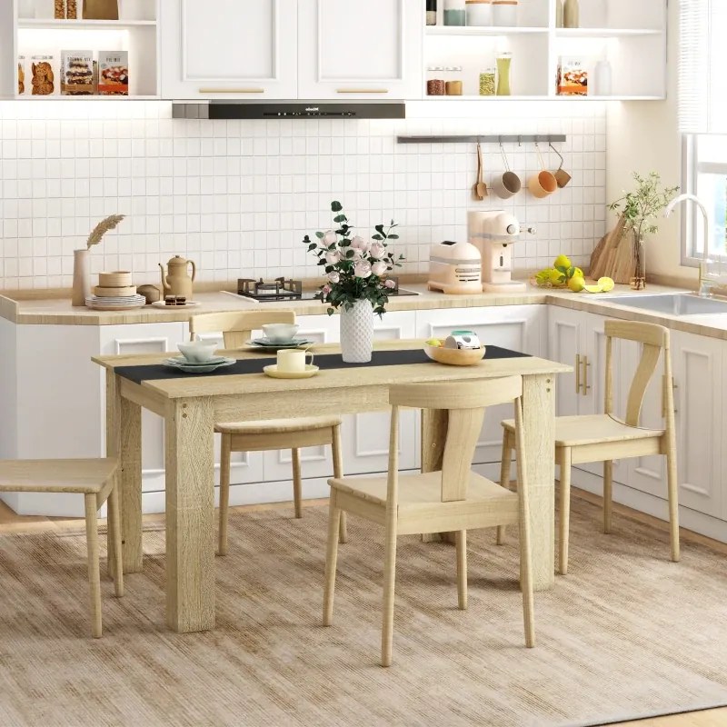 Mesa de jantar para 6 pessoas em madeira com acabamento natural e preto (CADEIRAS NÃO INCLUIDAS), 140 C x 90 L x 75 A cm natural, preto
