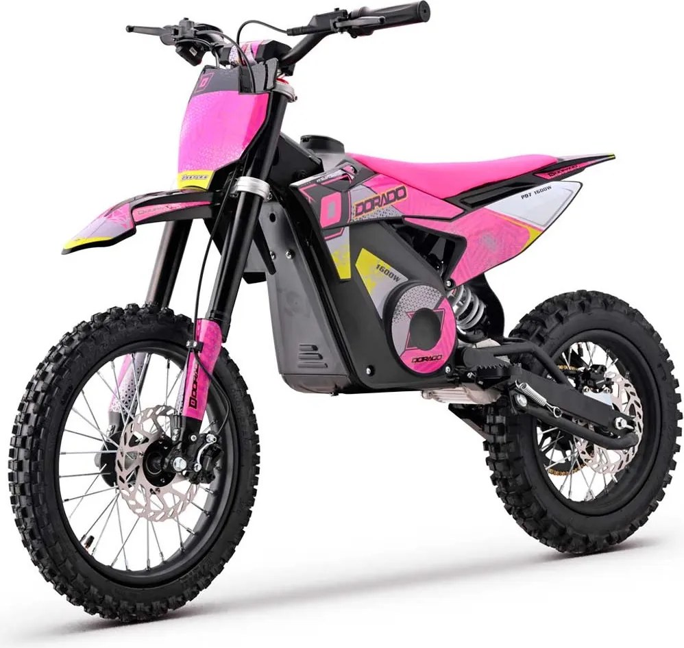 Mini moto elétrica para crianças velocidade até 38 km/h aprox. C/Limitador 1600W DORADO PD7 14/12" Rosa