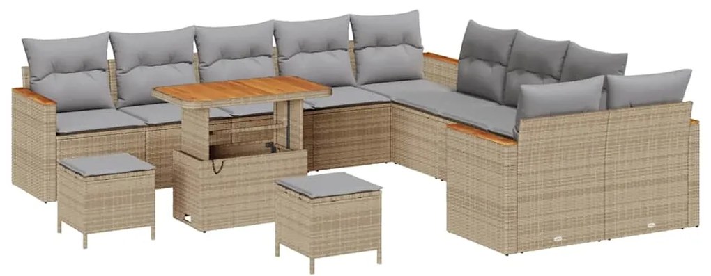 Conjunto de Sofá de Jardim vidaXL com 13 Peças e Almofadas Bege Rattan