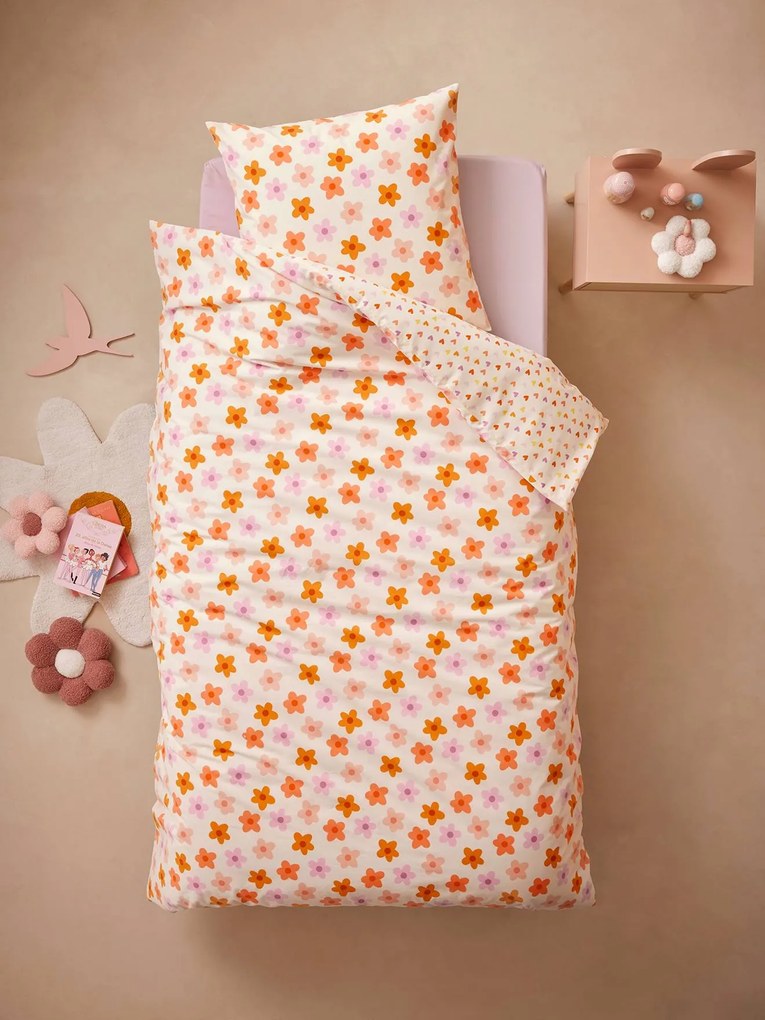 Conjunto capa de edredon + fronha de almofada para criança, com algodão reciclado, Pop Flower multicolor