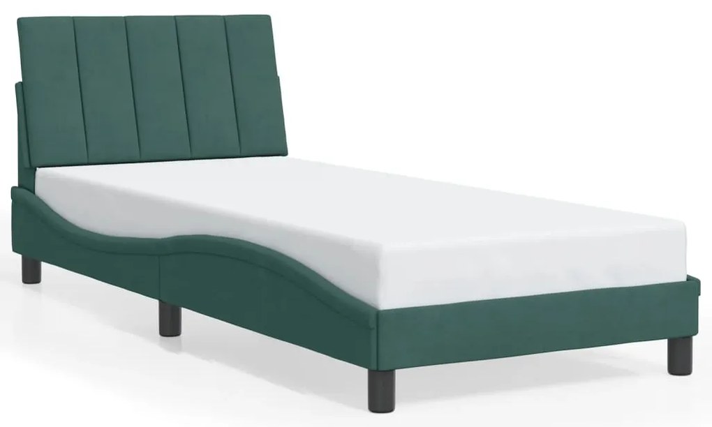 Estrutura de cama c/ luzes LED 90x190 cm veludo verde-escuro