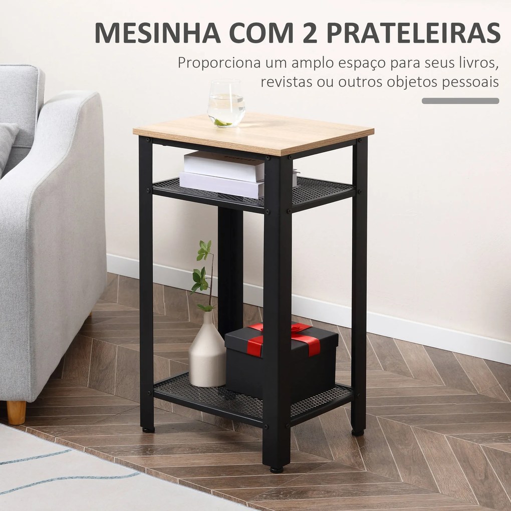 HOMCOM Mesa Auxiliar Mesa de Cabeceira Estilo Industrial com 2 Pratele