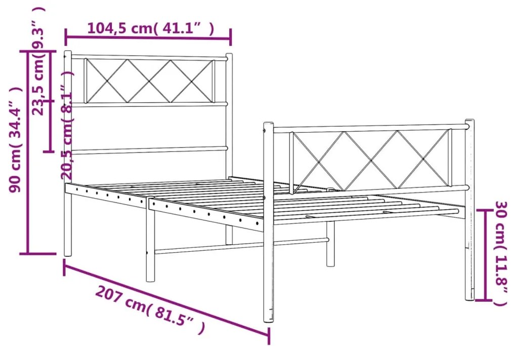 Estrutura de cama com cabeceira e pés 100x200 cm metal preto