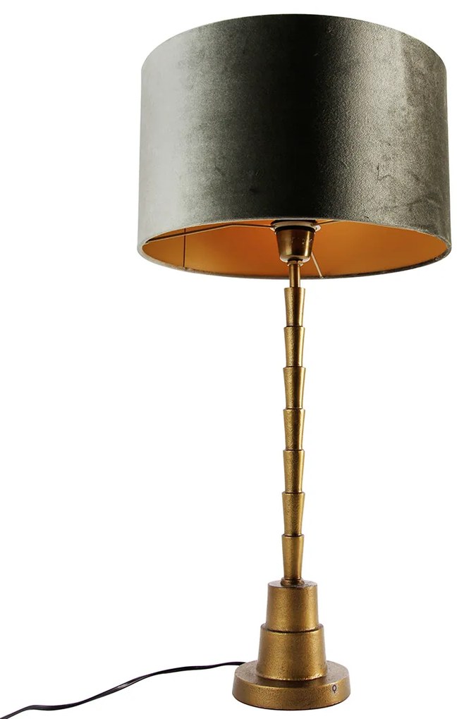 Tafellamp brons met velours kap groen 35cm - Pisos Clássico / Antigo,Art Deco