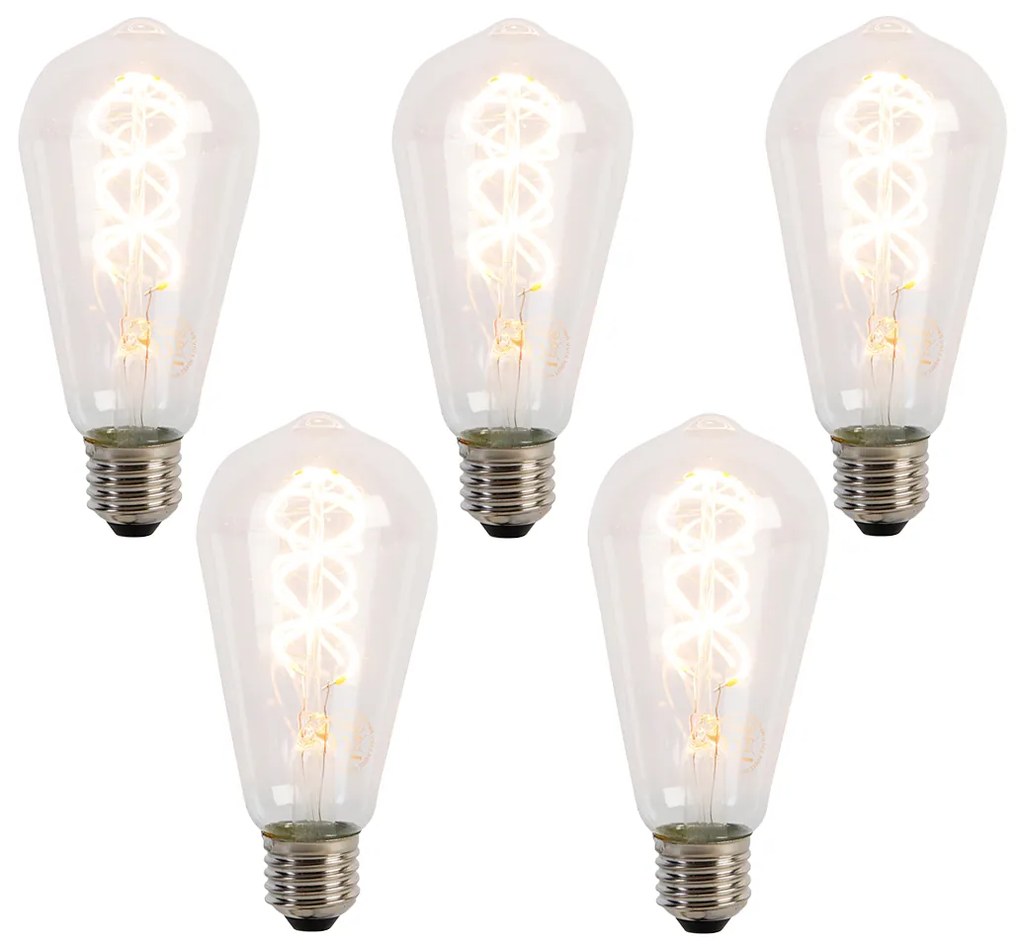 Conjunto de 5 Lâmpadas LED de Filamento Espiral E27 ST64 5W 400 lm 2200K