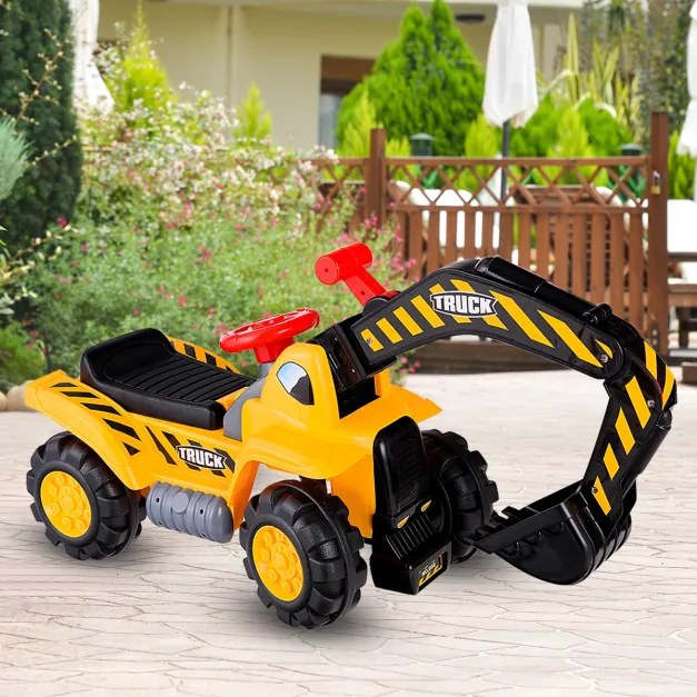 Brinquedo infantil escavadora andarilho com rodas de assento e dramatização de capacete 84 x 45 x 30 cm Amarelo