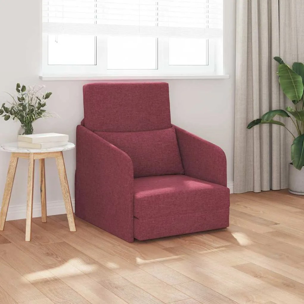 Sofá Cama de Chão 2-em-1 Vermelho Vinho 65x80x83 cm Tecido