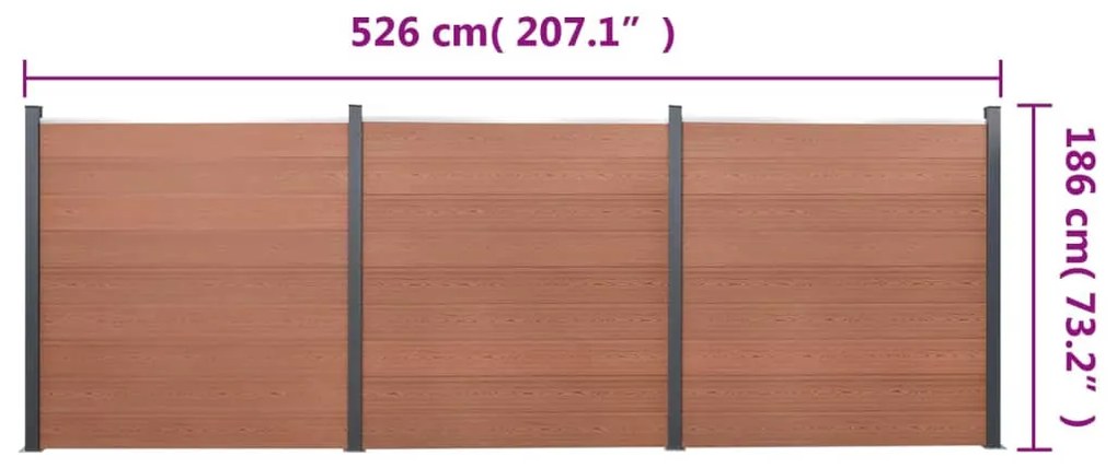 Conjunto de painéis de vedação 526x186 cm WPC castanho