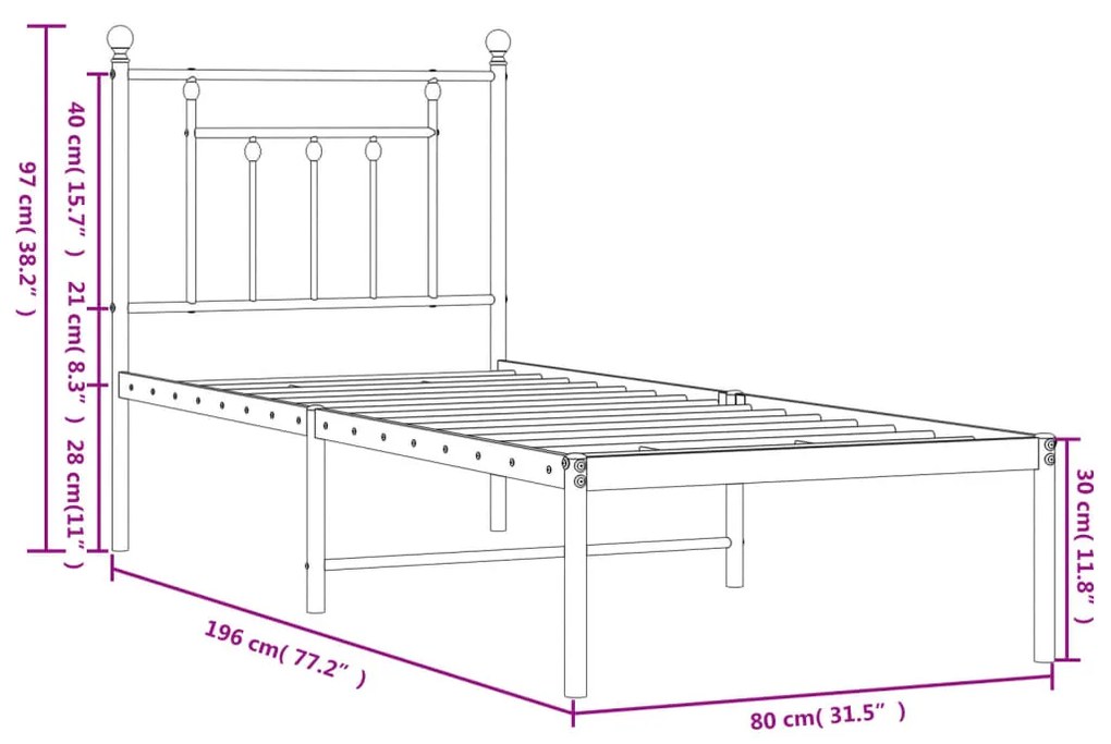Estrutura de cama sem colchão com cabeceira 75x190 cm branco