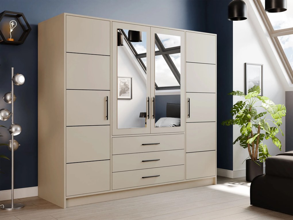 Roupeiro Dortivu 154, Preto, Caxemira, 200x196x58cm, 174 kg, Portas para roupeiro: Com dobradiças