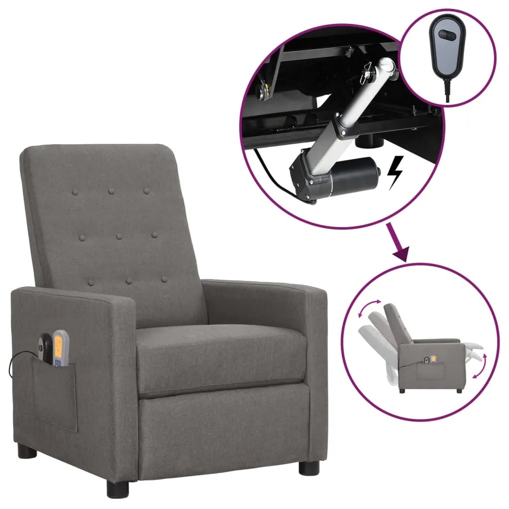 3098650 vidaXL Poltrona de massagens elétrica tecido cinzento-claro