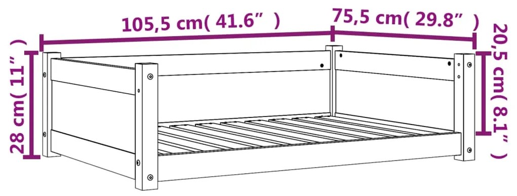 Cama para cães 105,5x75,5x28 cm madeira de pinho castanho mel
