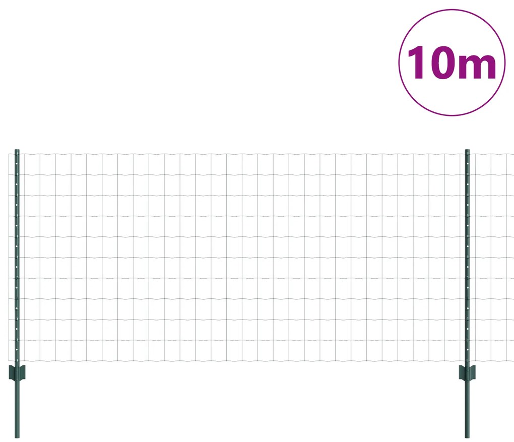 Cerca Euro com 5 Posts U Verde 1x10 m Aço
