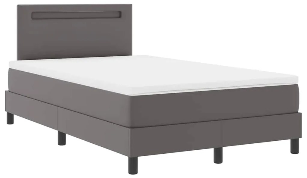 Cama Box com Colchão Cinza, 120 x 200 cm em Couro Sintético