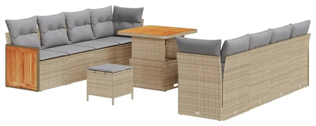 Conjunto de Sofás de Jardim vidaXL de 11 Peças com Almofadas Bege Vime