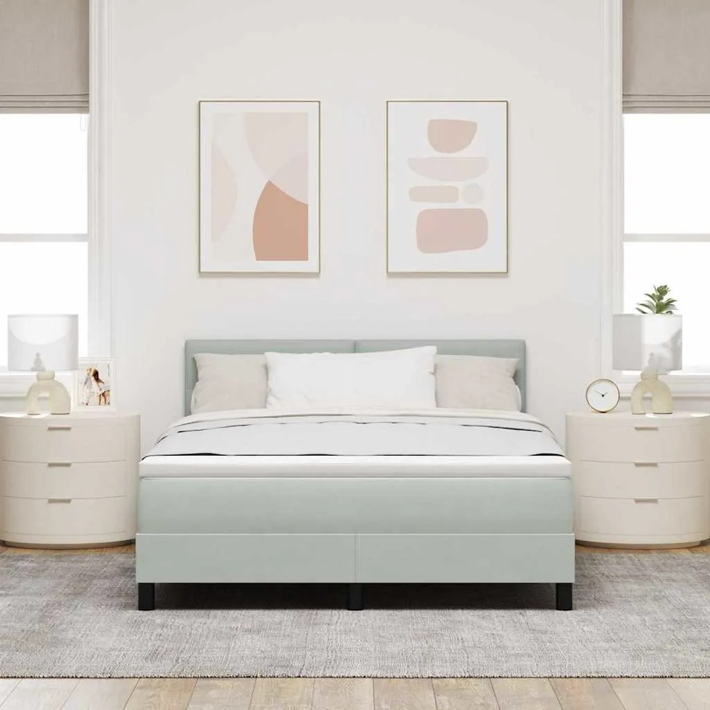 Cama Box vidaXL com Colchão Cinza Claro 160x200 cm Veludo