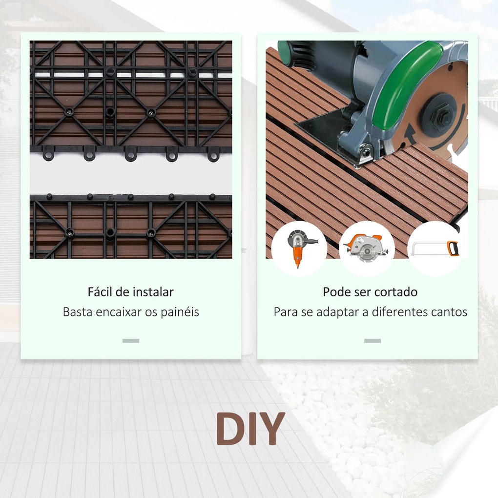 Conjunto de 11 Peças de Estrados Exterior 30x30 cm 1 m² Estrados de Ja