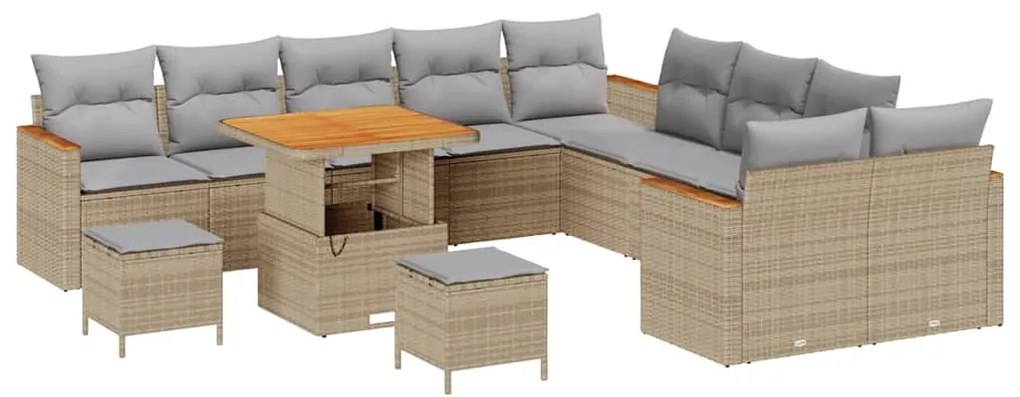 Conjunto de Sofás de Jardim vidaXL com Almofadas Bege Rattan Sintético