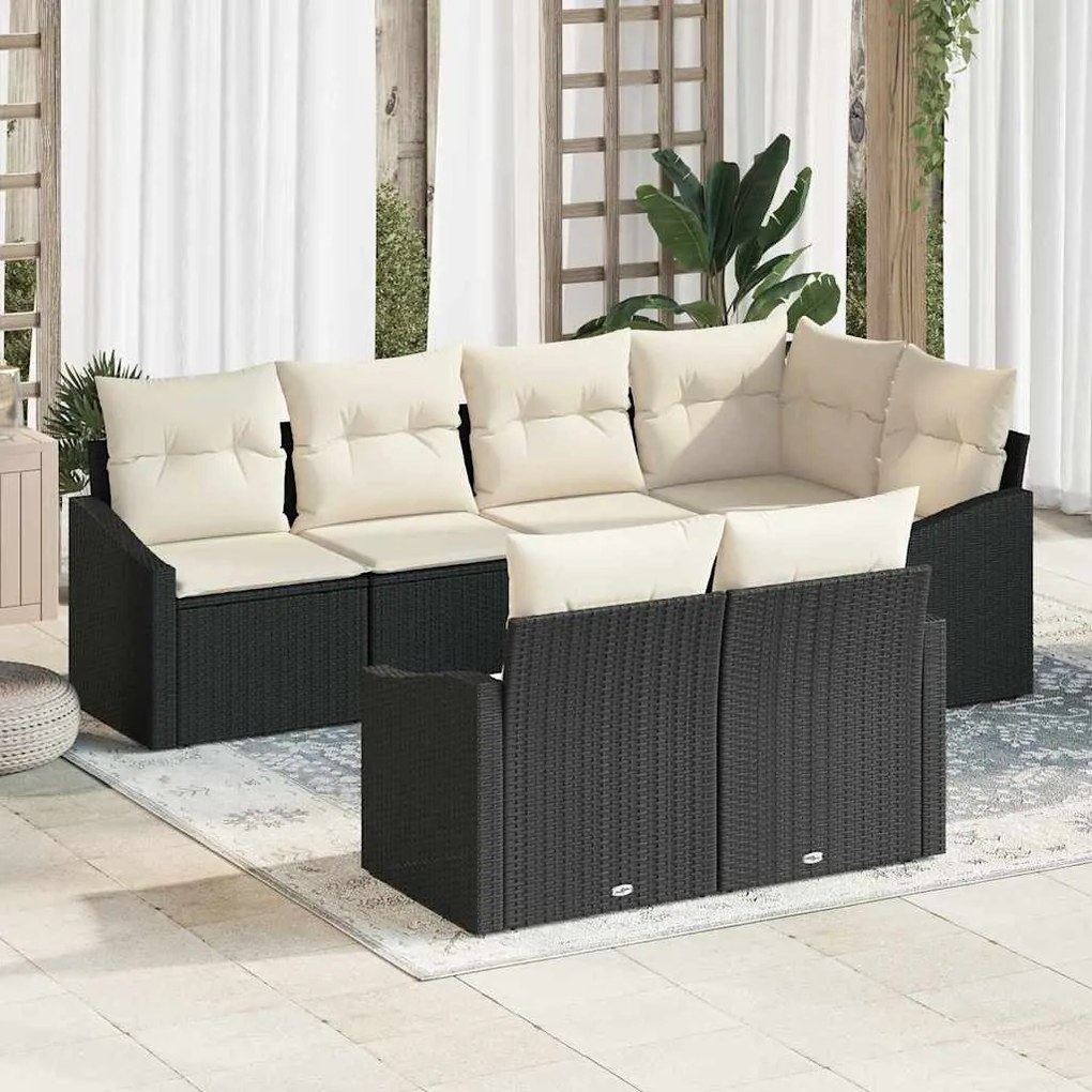 vidaXL Conjunto de Sofás com almofada 7 pcs Preto vime PE