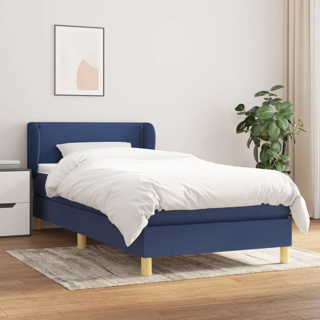 3126691 vidaXL Cama com molas/colchão 90x190 cm tecido azul