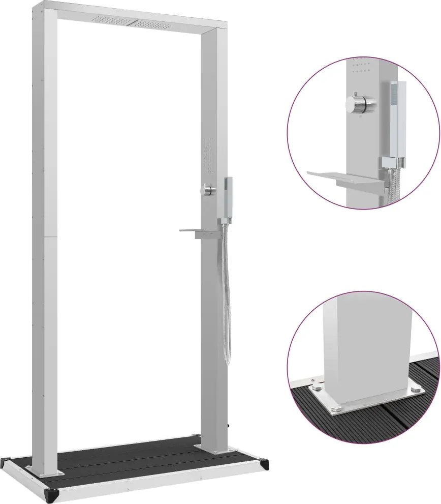 vidaXL Chuveiro para exterior com base WPC aço inoxidável