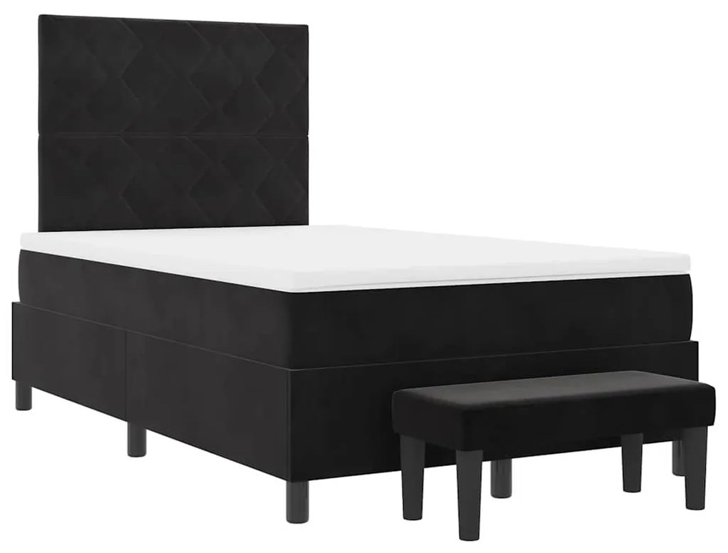 Cama box spring com colchão e banco preto 120x200 cm veludo