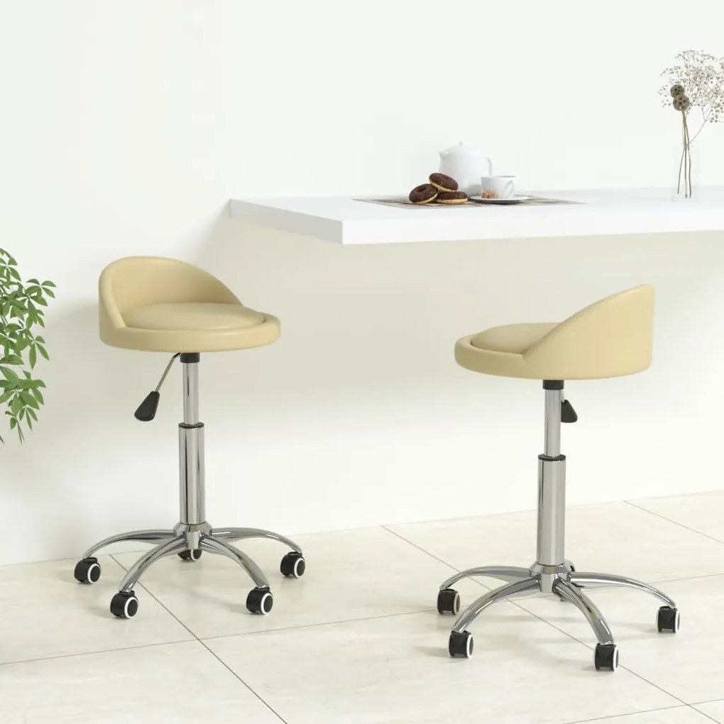 333623 vidaXL Cadeiras de jantar giratórias 2 pcs couro artificial cor creme