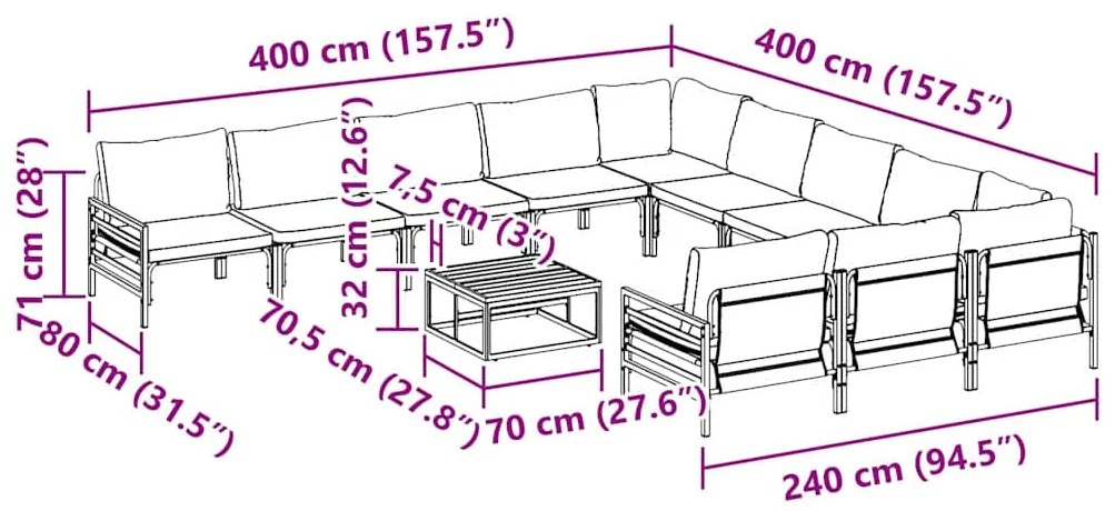 Conjunto de Sofá de Jardim 12 pcs Cinzento-escuro Aço