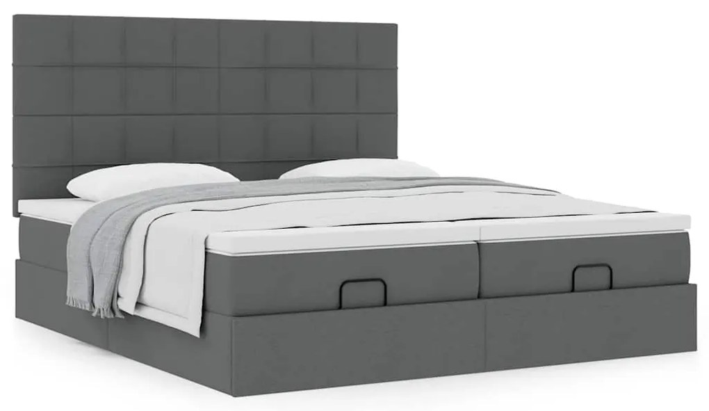 Estrutura de cama otomana com colchões tecido cinzento escuro