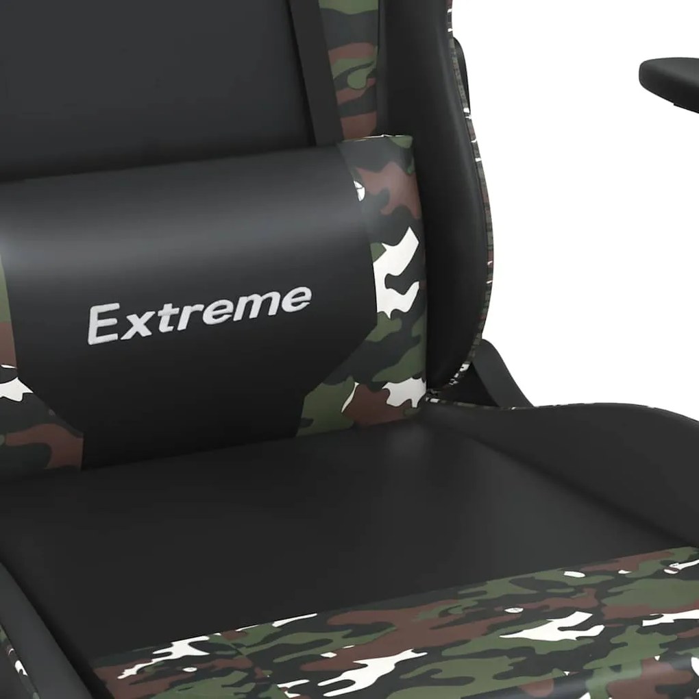 Cadeira gaming massagens apoio pés couro artif preto/camuflagem