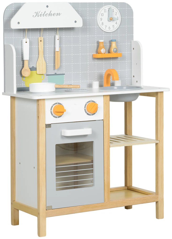 AIYAPLAY Cozinha de Brinquedo para Crianças Cozinha Infantil de Madeira com Sons e Acessórios de Cozinha 57x26x82 cm Multicor | Aosom Portugal