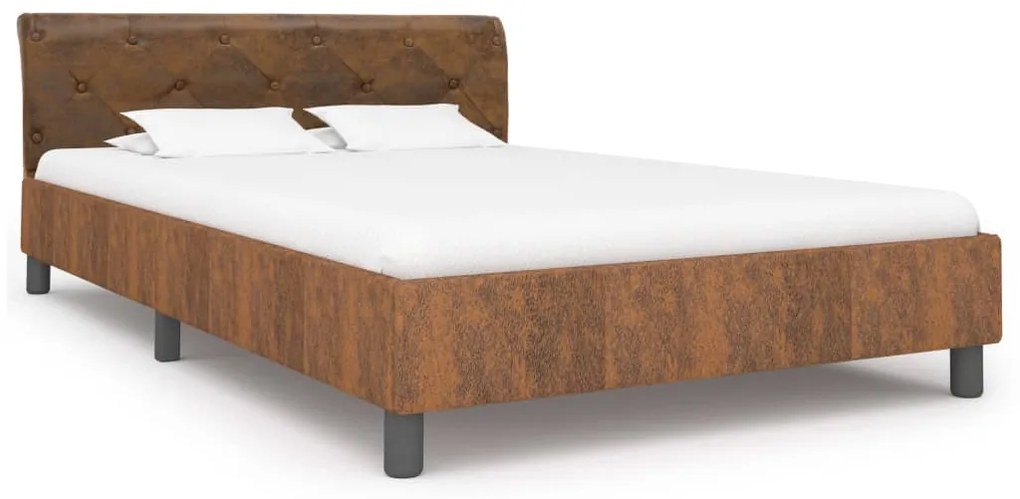Estrutura de cama 140x200 cm camurça artificial castanho
