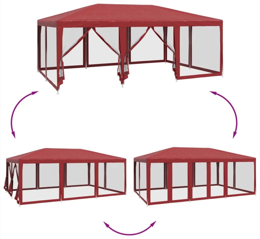 Tenda p/ festas c/ 10 paredes laterais rede 6x4 m PEAD vermelho