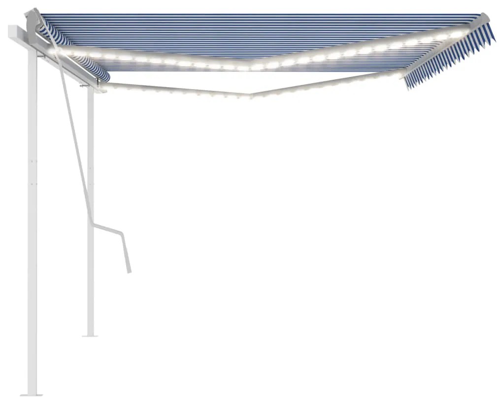 Toldo retrátil manual com luzes LED 5x3 m azul e branco