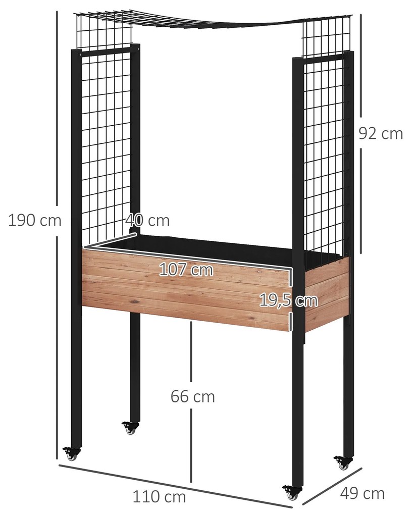 Outsunny Horta Elevada com Rodas Horta Urbana Elevada com Treliça Orif