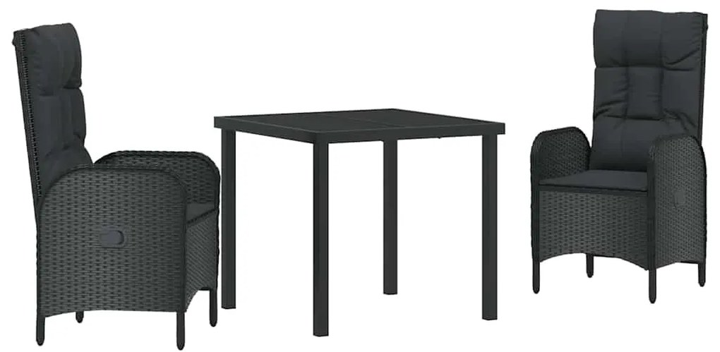 Conjunto de Jantar para Jardim com 3 Peças em Rattan Sintético Preto