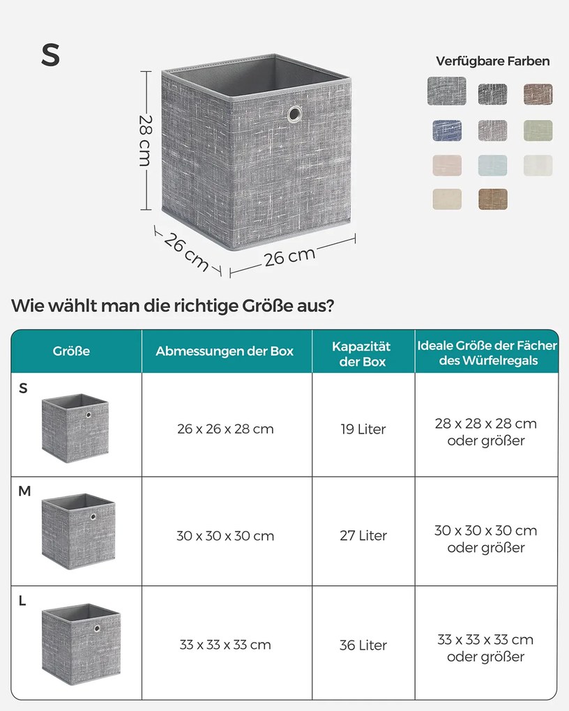 Conjunto de 6 Caixa de armazenamento 26 cm, cinza mesclado