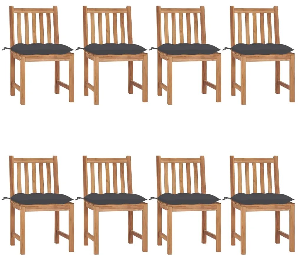 Cadeiras de jardim 8 pcs c/ almofadões madeira de teca maciça